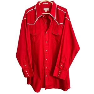 Vintage Western Sheplers Red Sawtooth Western Pearl Snaps Silver Piping 18 Tall